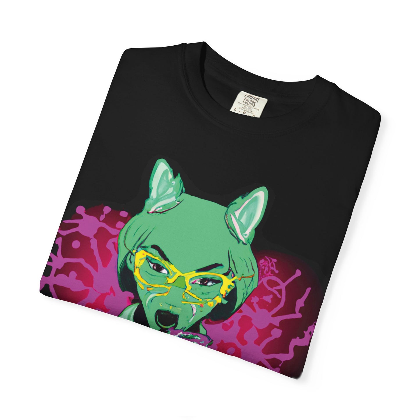 Psychedelic Fox Chemist T-Shirt — Green Fox with Beaker Graphic