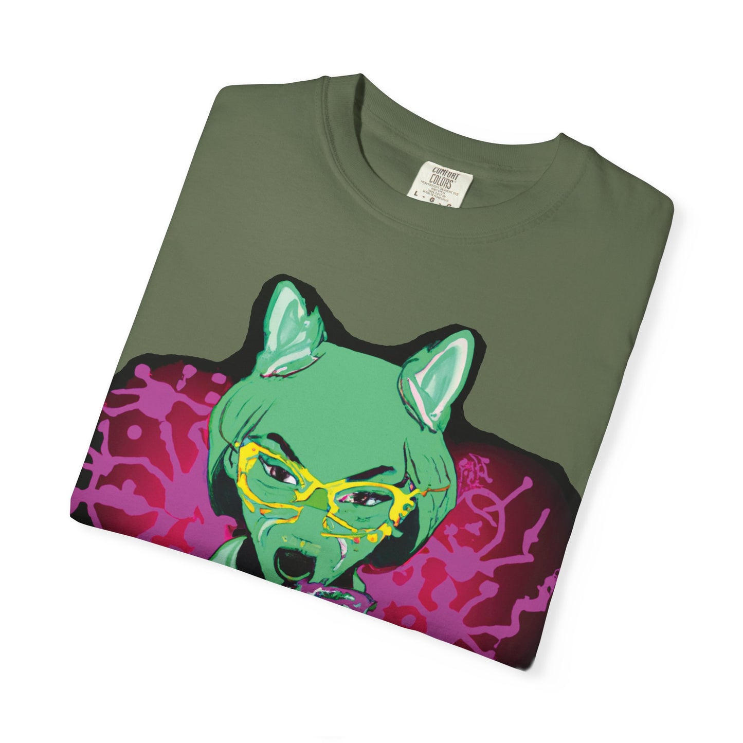 Psychedelic Fox Chemist T-Shirt — Green Fox with Beaker Graphic
