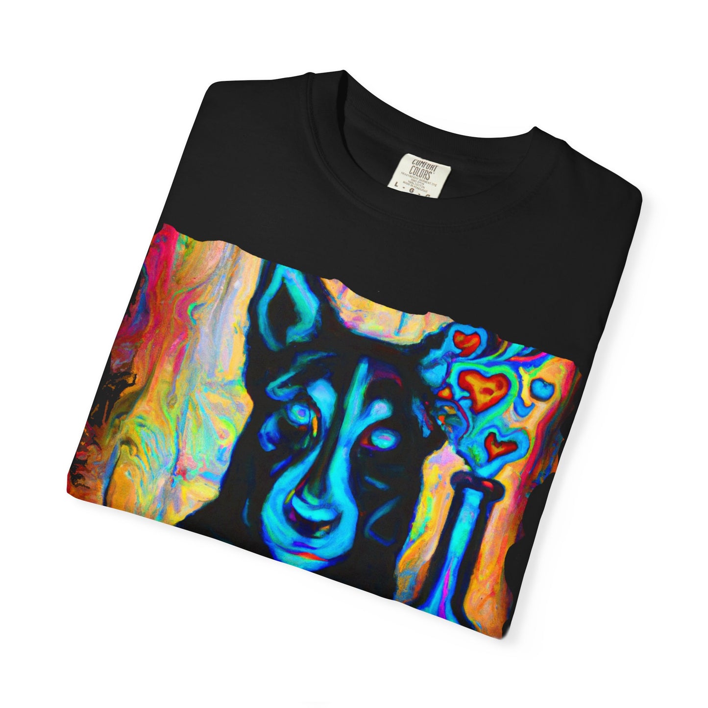 Colorful Husky Art T-Shirt — Vibrant Neon Dog Portrait Tee