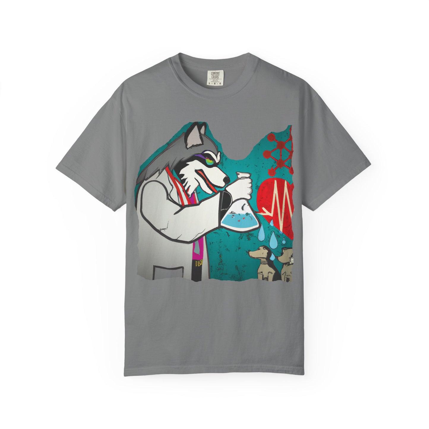 Scientist Wolf Graphic T-Shirt — 'PLUROUT.com' Back Print