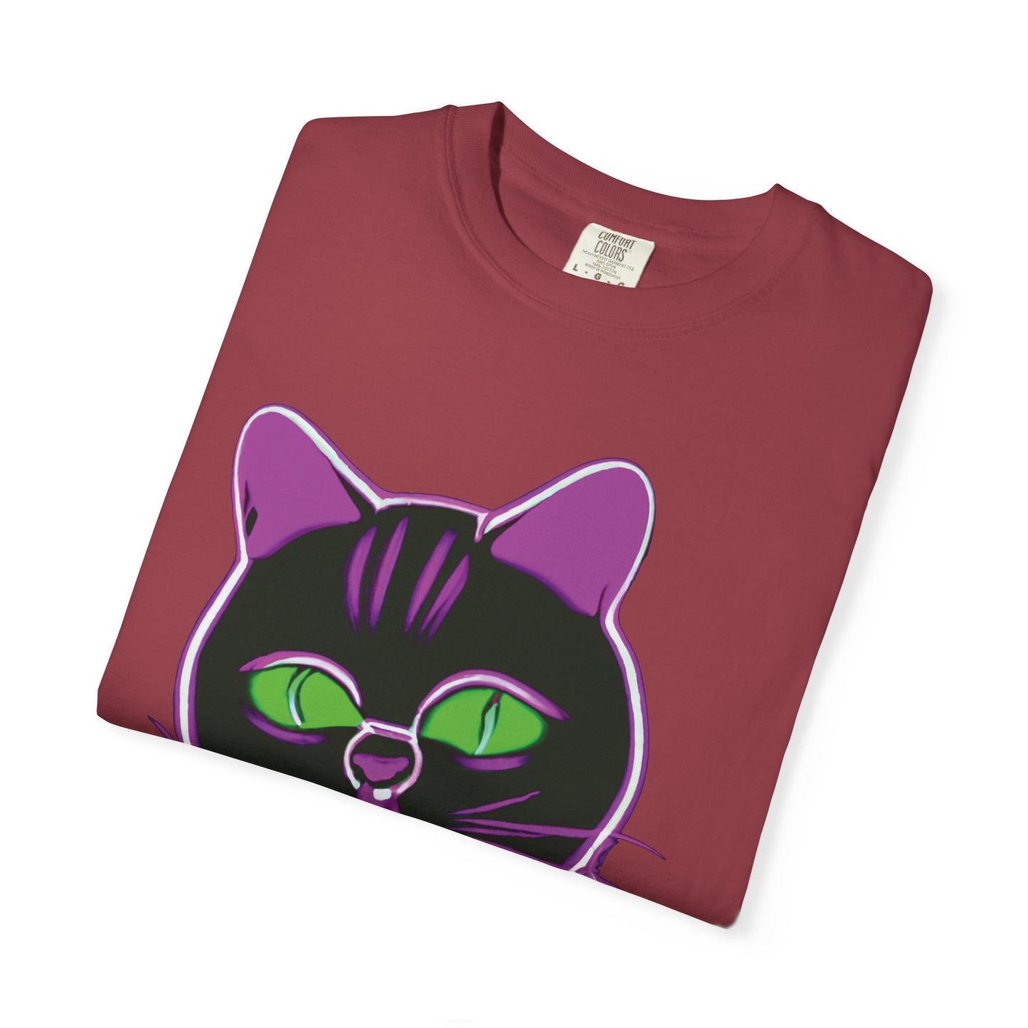 Neon Black Cat Graphic T-Shirt — Glow Green/Purple Cat Tee