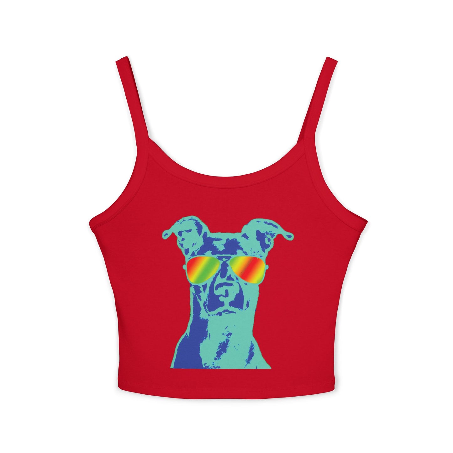 Dog Sunglasses Crop Tank Top — Colorful Summer Pup Graphic