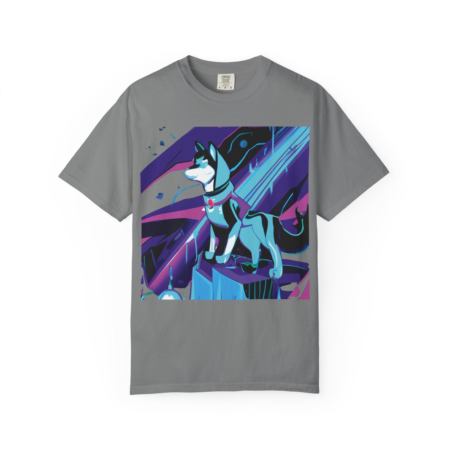 Arctic Husky Graphic T‑Shirt — Neon Cyber Wolf Design