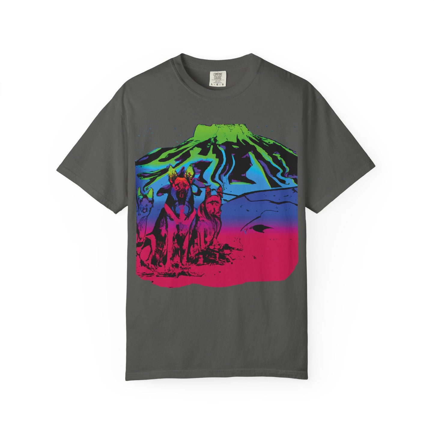 Psychedelic Volcano Dogs T-Shirt — Neon Mountain Graphic Tee