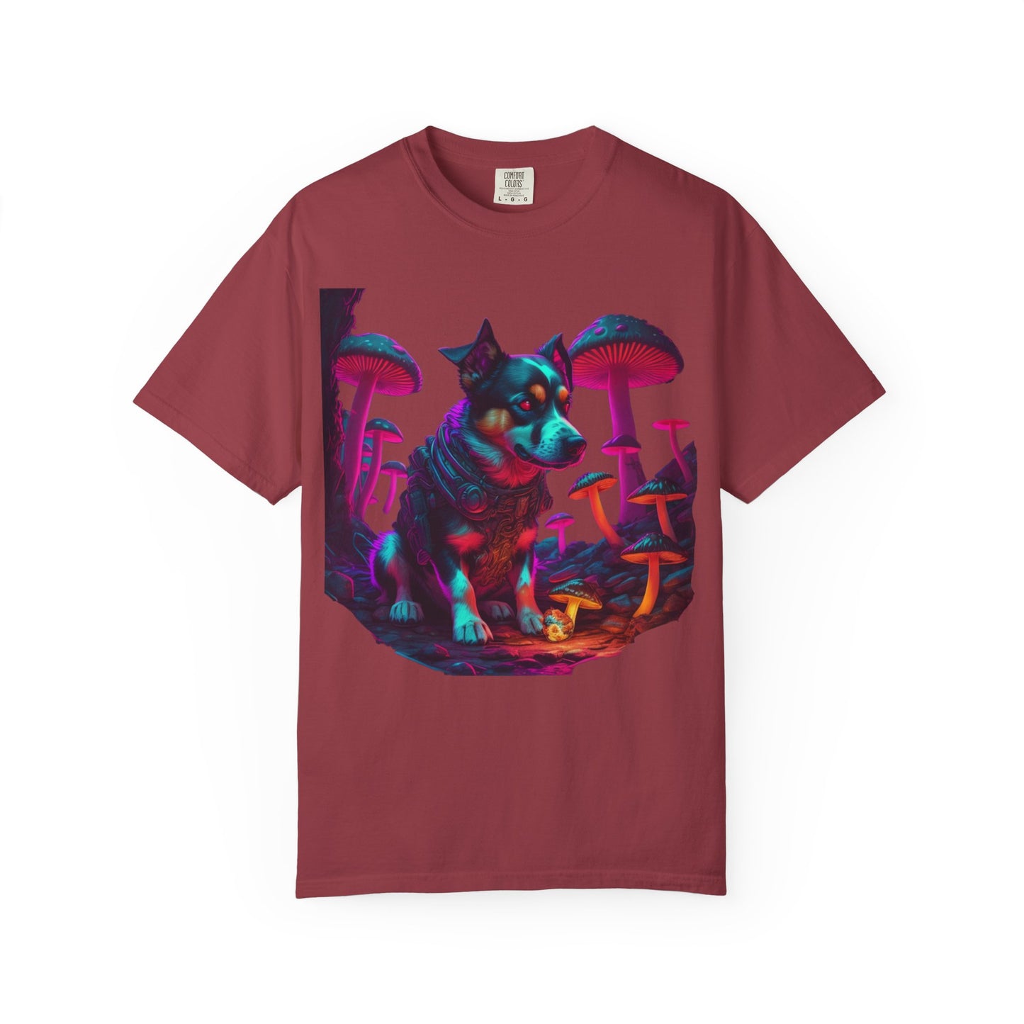 Psychedelic Husky T-Shirt — Neon Mushroom Dog Graphic Tee