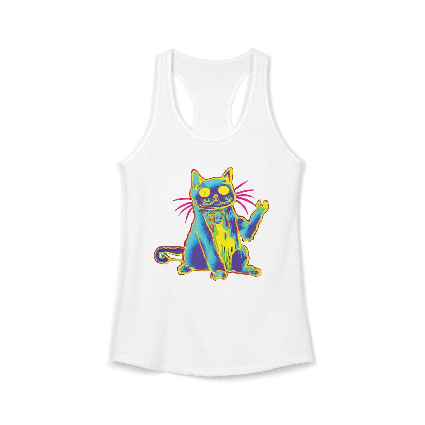 Trippy Cat 'Hi' Racerback Tank — Women's Graphic Tank Top