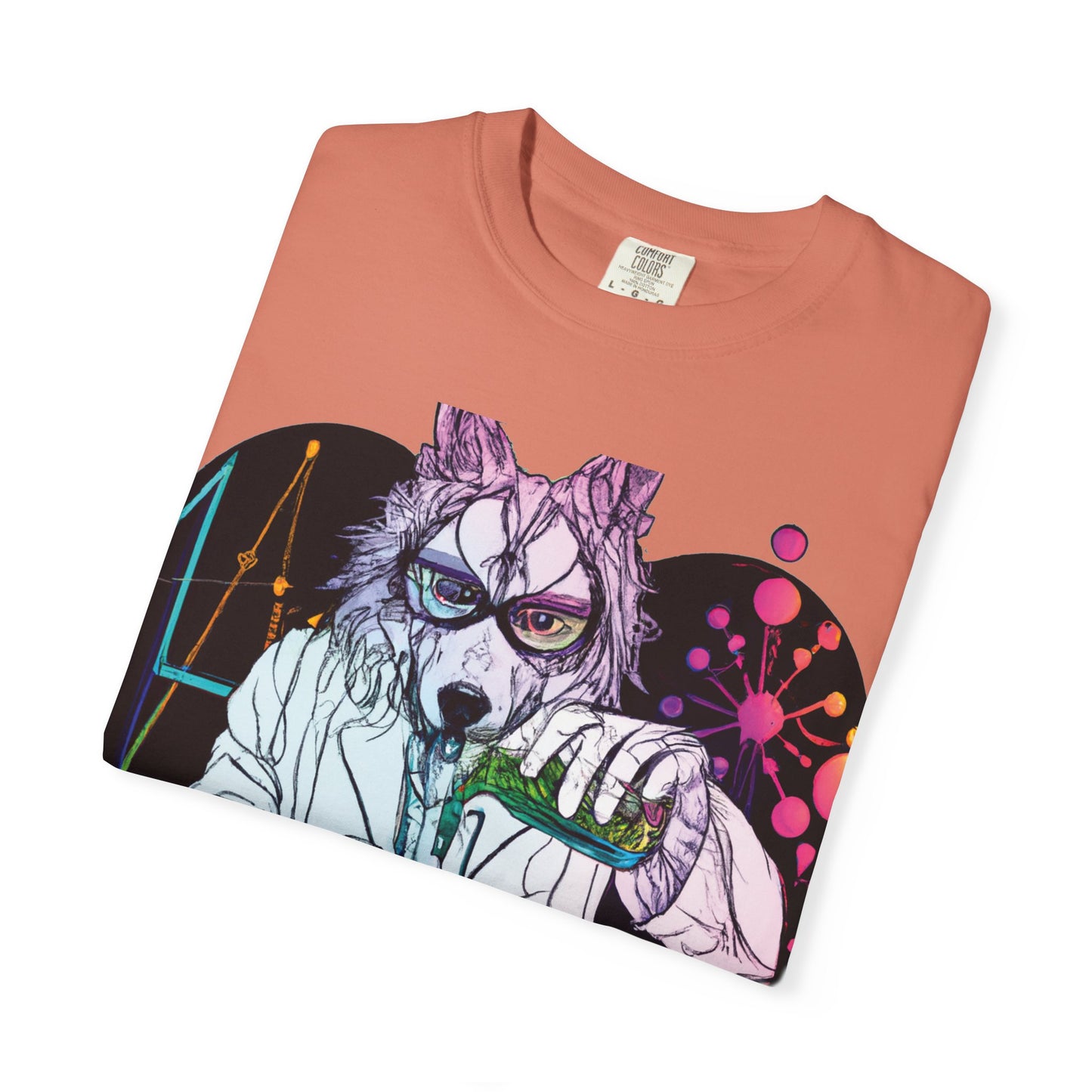 Science Wolf Heart T-Shirt — Colorful Mad Scientist Wolf Graphic Tee