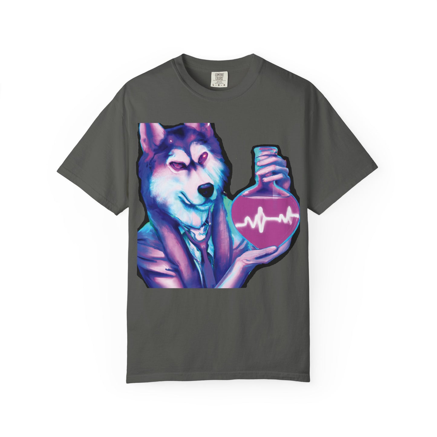 Husky Chemist T-Shirt — Neon Vial Heartbeat Graphic Tee