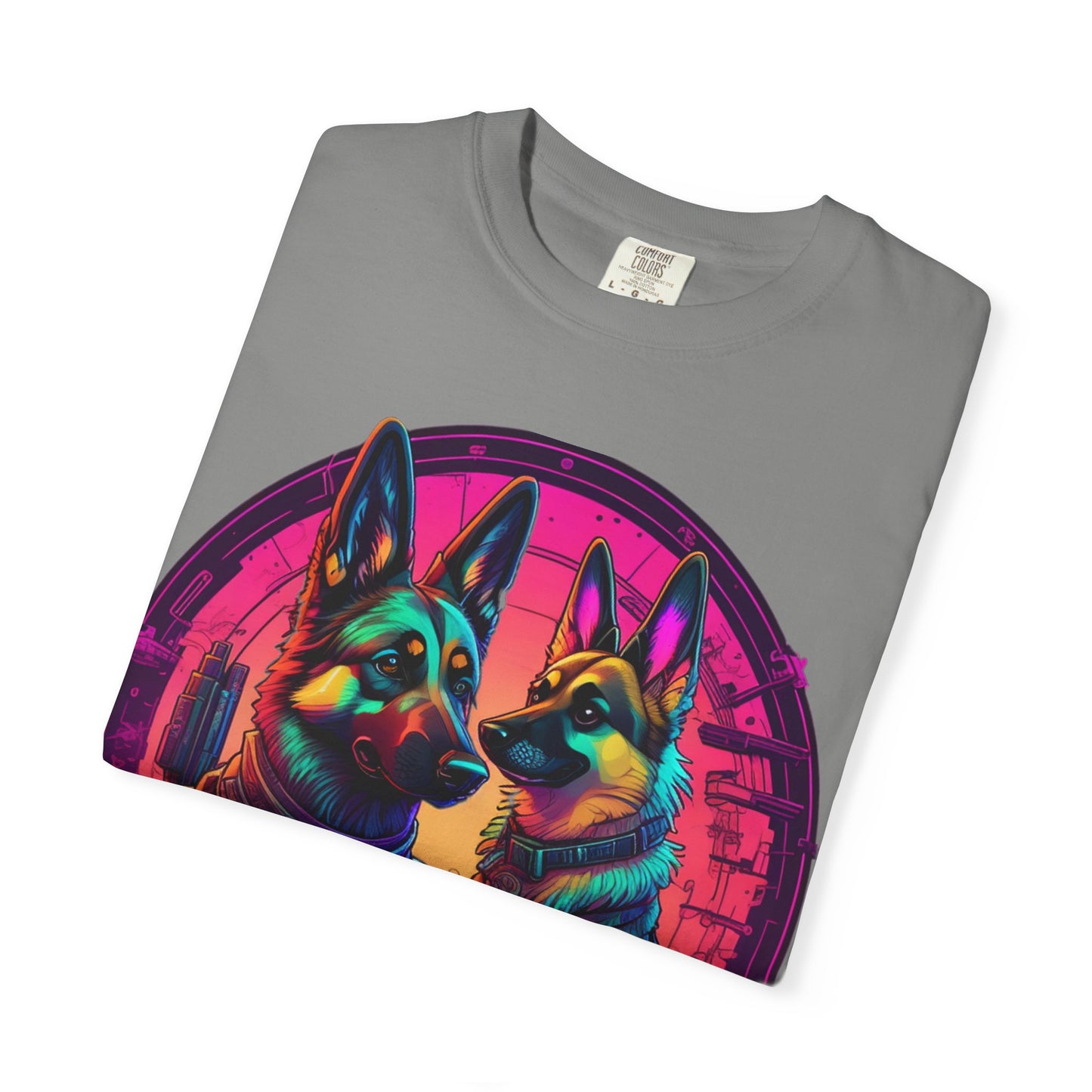 German Shepherd T-Shirt — Neon Retro Dog Duo Graphic Tee