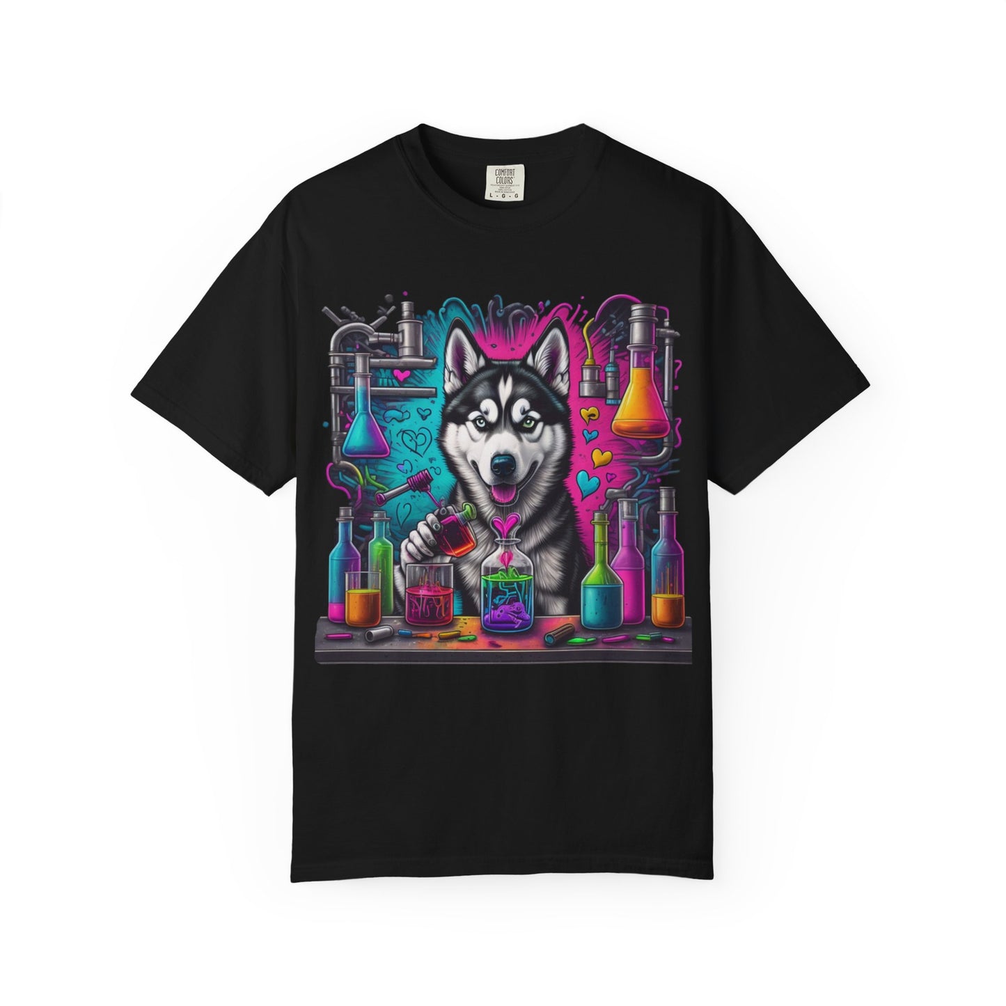 Husky Lab Graphic T-Shirt — Neon Science Dog Tee