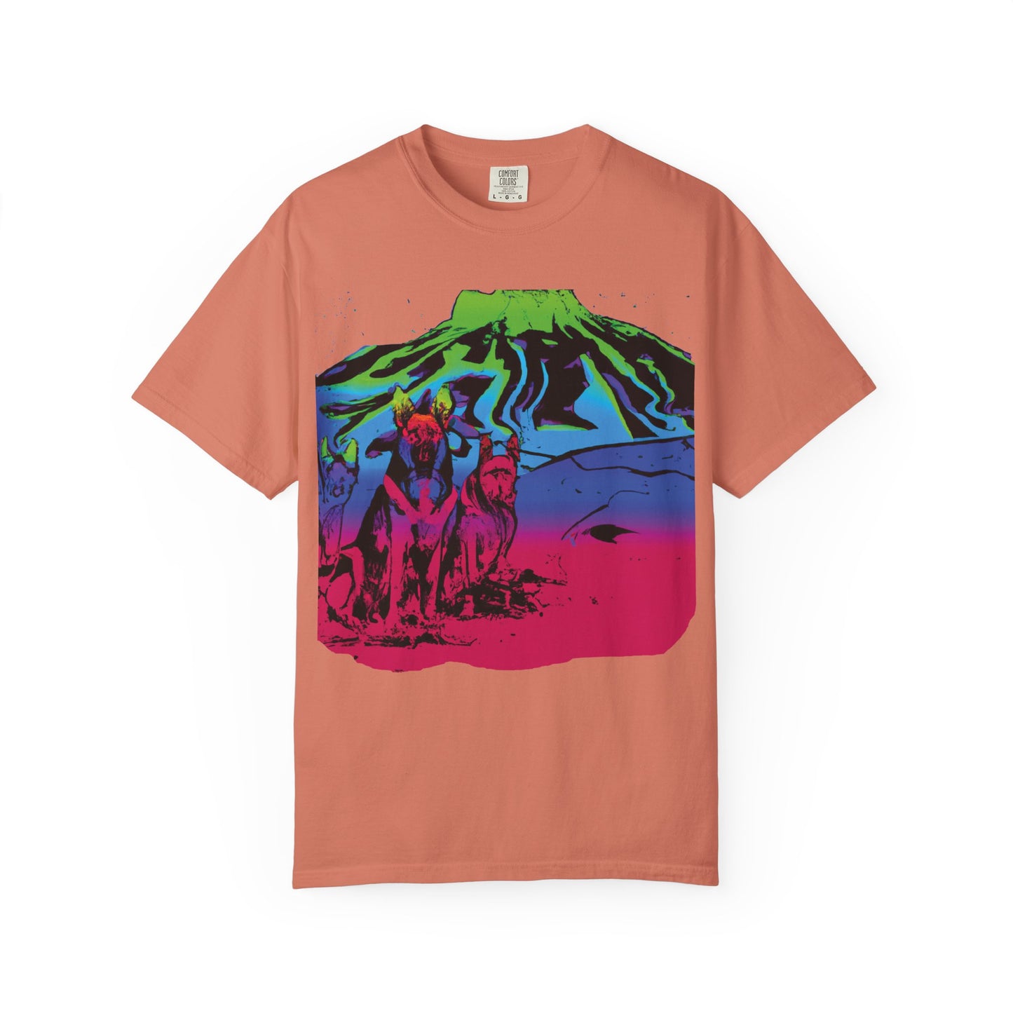Psychedelic Volcano Dogs T-Shirt — Neon Mountain Graphic Tee