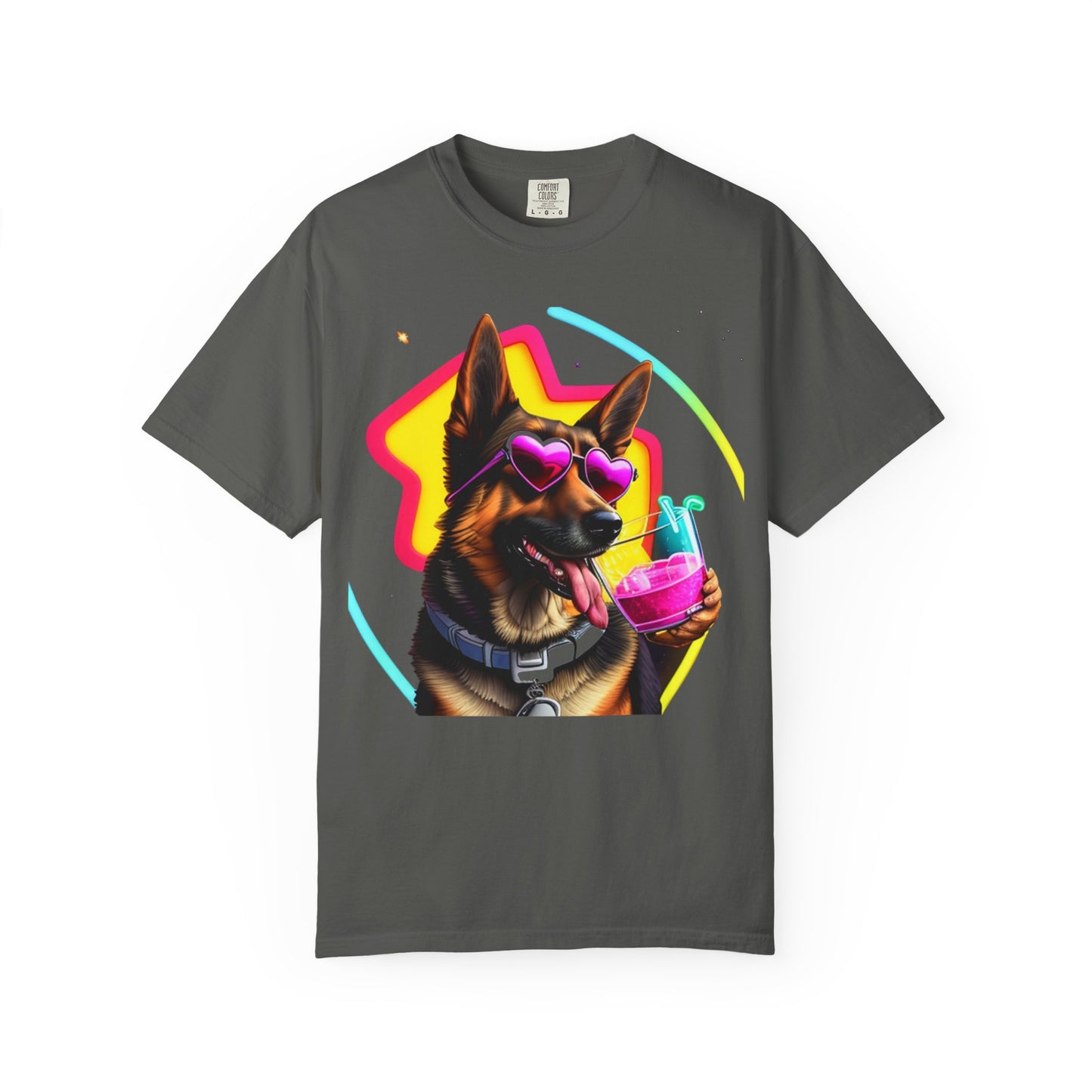 Dog Summer Tee — German Shepherd with Sunglasses & Drink