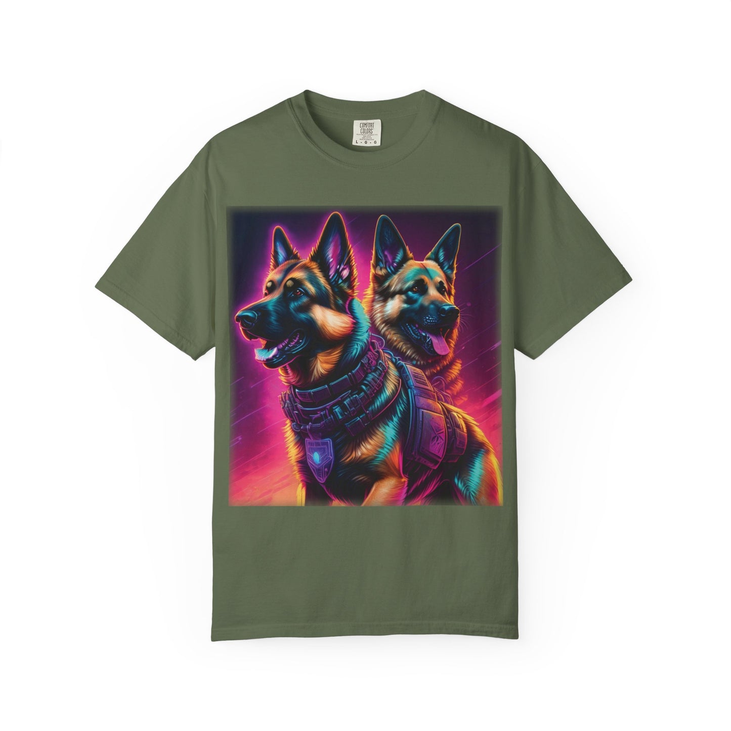 Neon K9 Duo T-Shirt — Cyber German Shepherds Graphic Tee