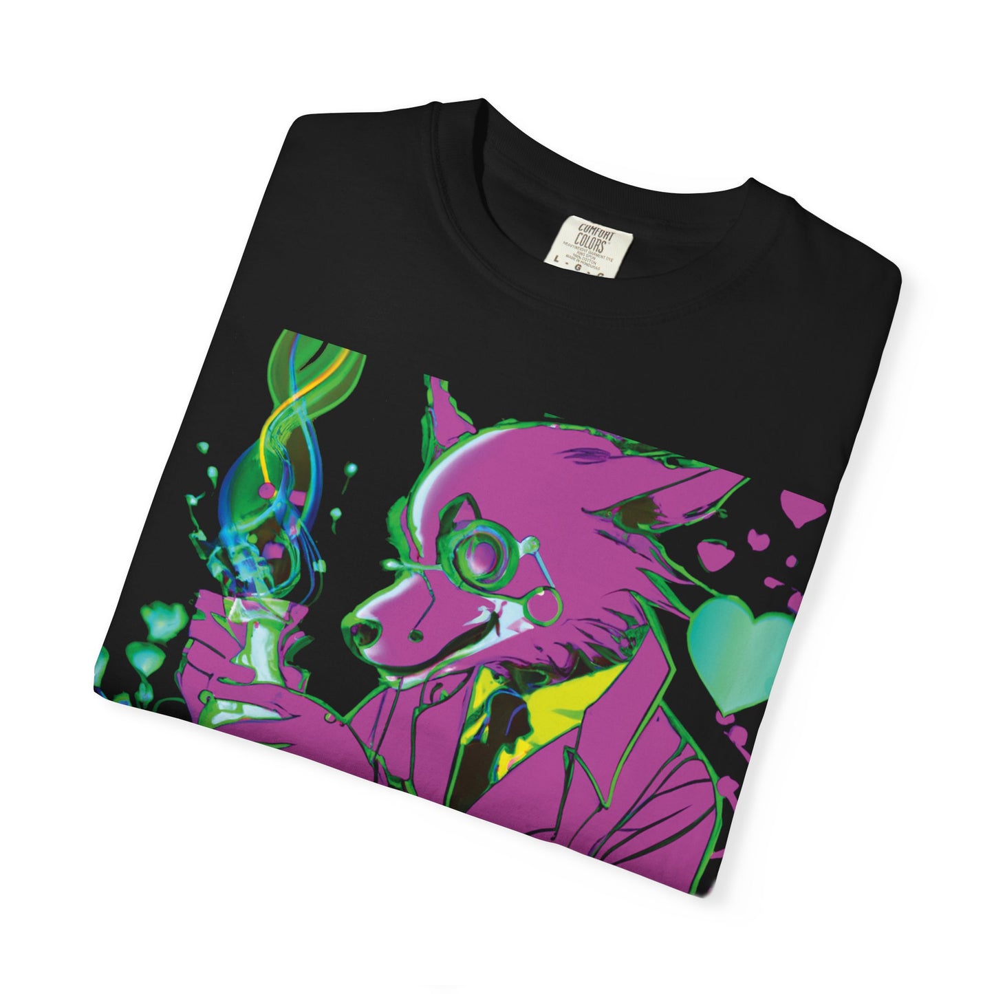 Wolf Chemist Graphic T-Shirt — Neon Vibe Animal Scientist Tee