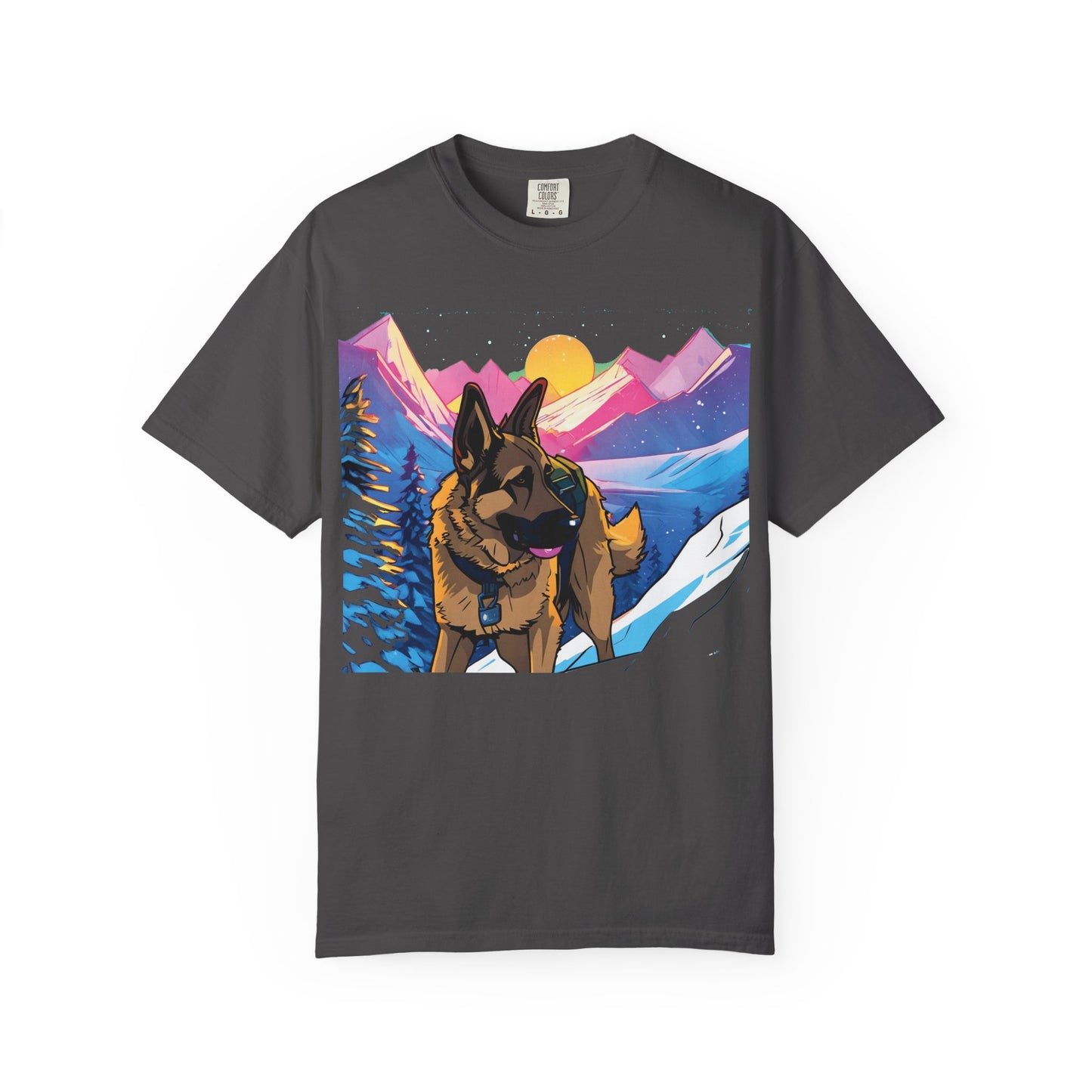 German Shepherd Mountain Sunset T-Shirt — Scenic Dog Graphic Tee