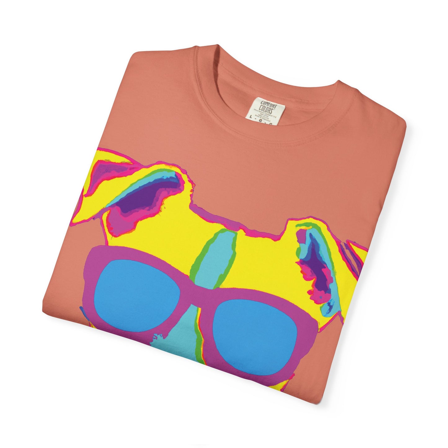 Dog Sunglasses Tee — Colorful Pop Art Dog T-Shirt (PLURout.com Back)