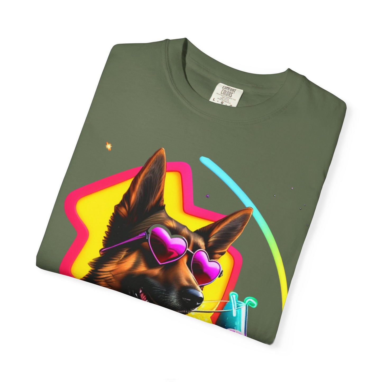 Dog Summer Tee — German Shepherd with Sunglasses & Drink
