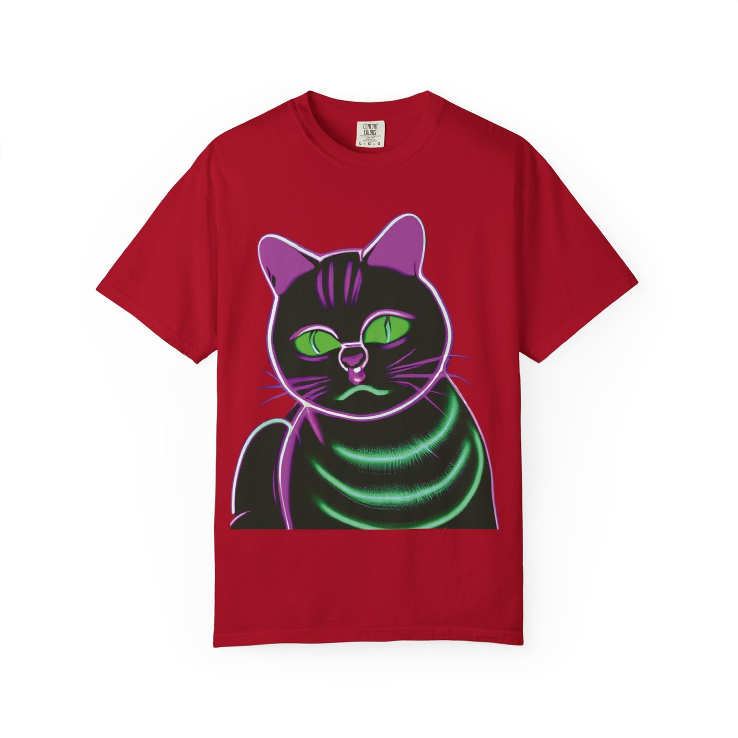 Neon Black Cat Graphic T-Shirt — Glow Green/Purple Cat Tee