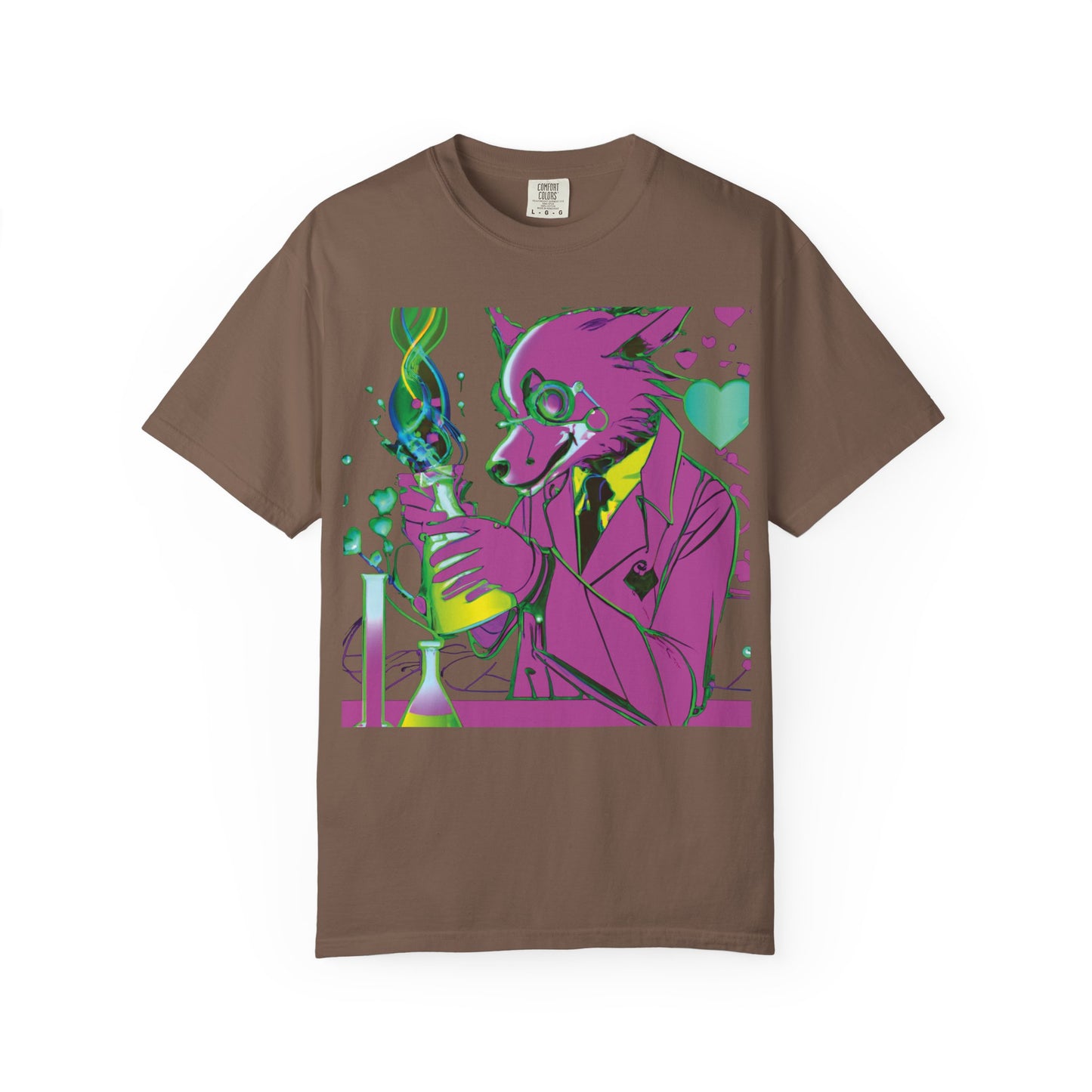Wolf Chemist Graphic T-Shirt — Neon Vibe Animal Scientist Tee