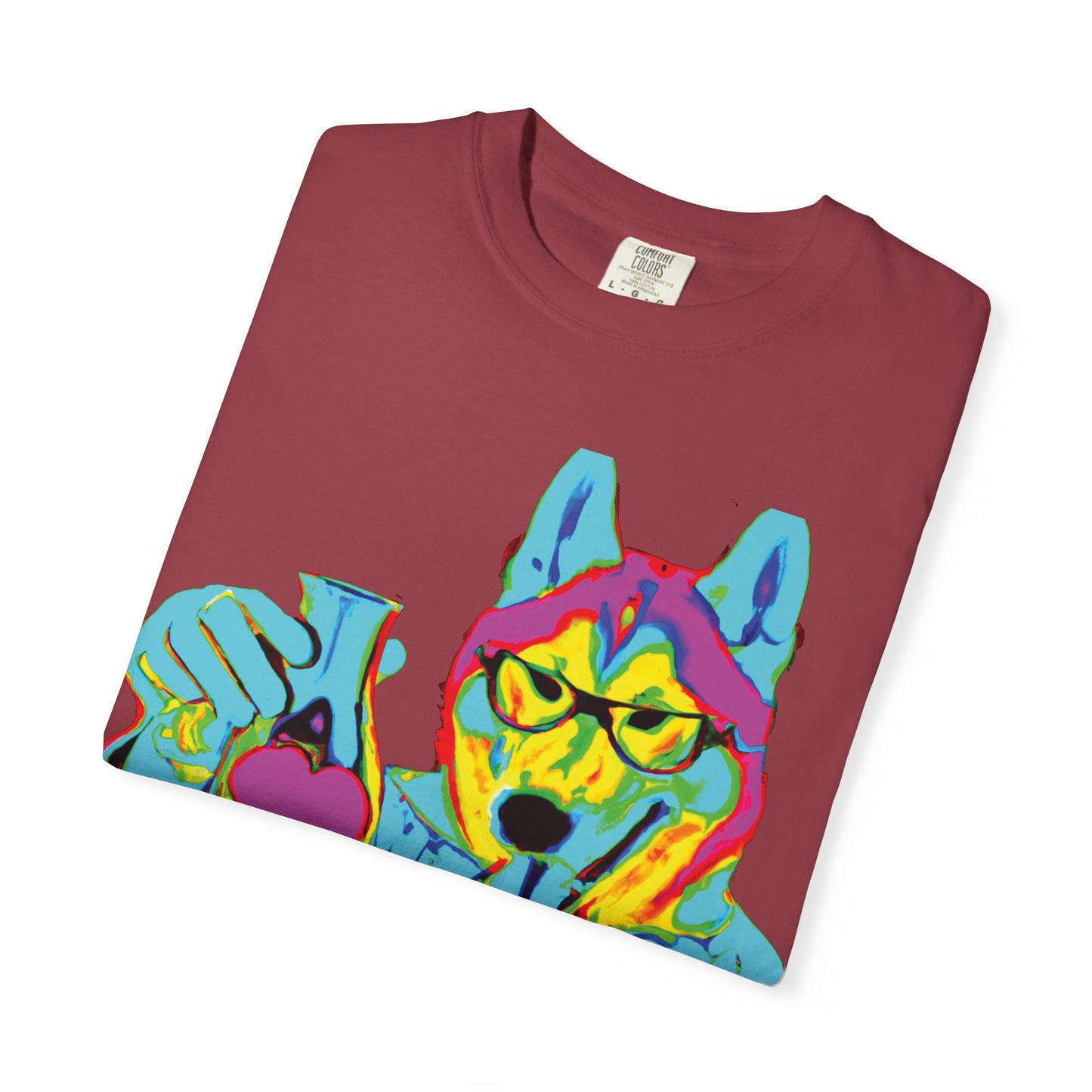 Psychedelic Husky Graphic T-Shirt — Colorful Scientist Dog Design