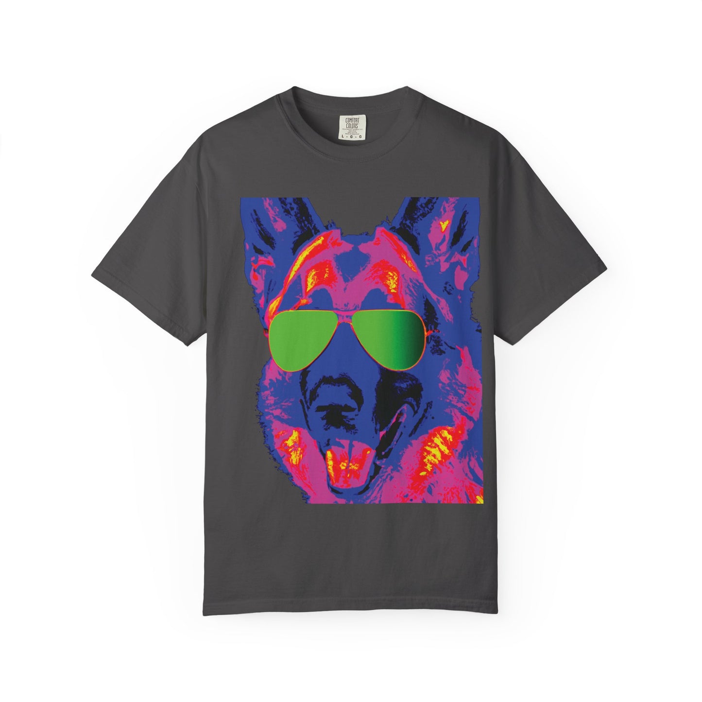 Cool Neon German Shepherd T-Shirt with Sunglasses – Retro Pop Art Dog Tee