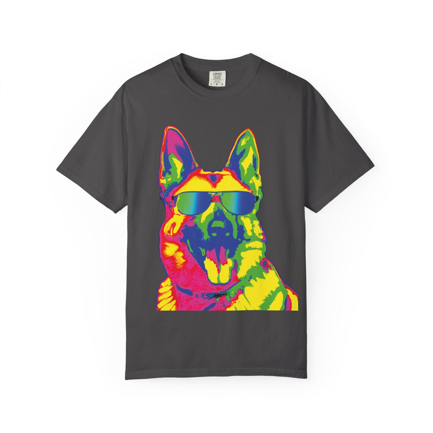 Retro Neon German Shepherd Tee — Cool Sunglasses Dog Graphic T-Shirt