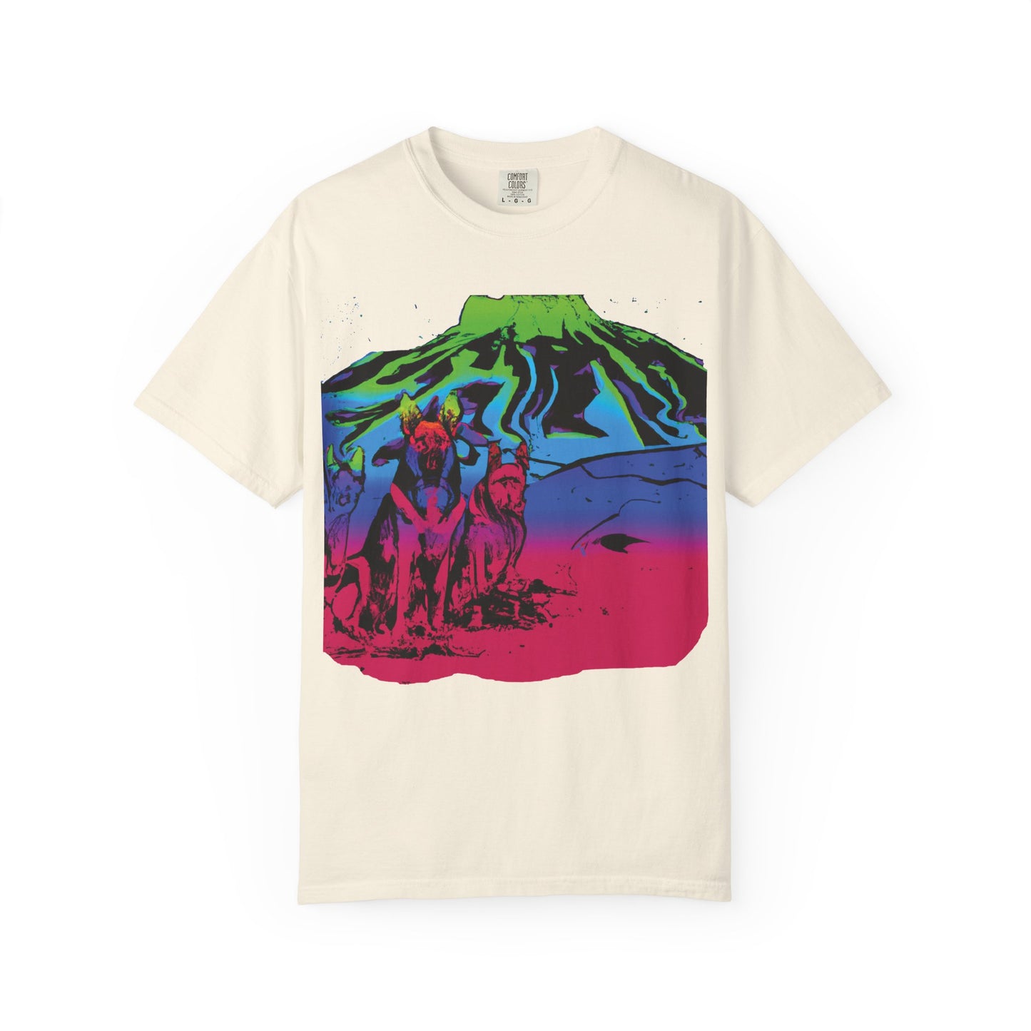 Psychedelic Volcano Dogs T-Shirt — Neon Mountain Graphic Tee