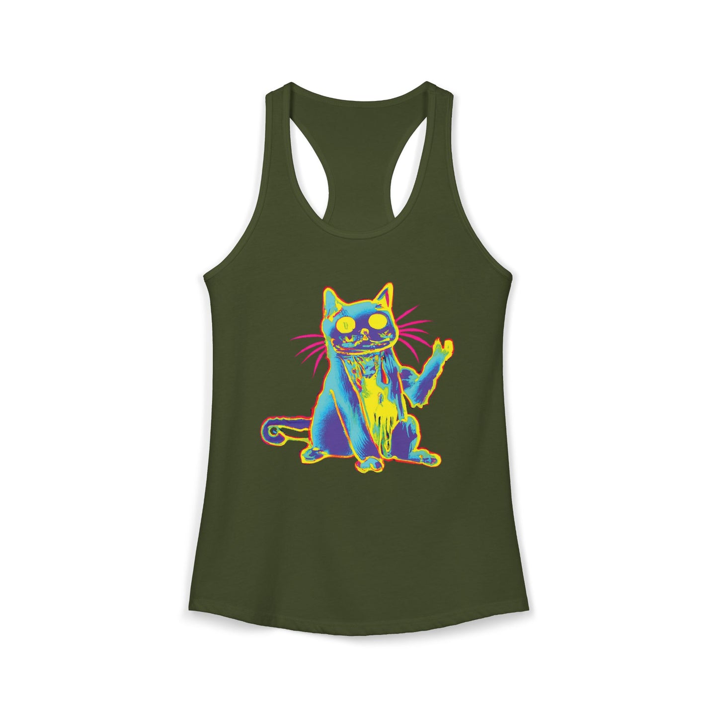 Trippy Cat 'Hi' Racerback Tank — Women's Graphic Tank Top