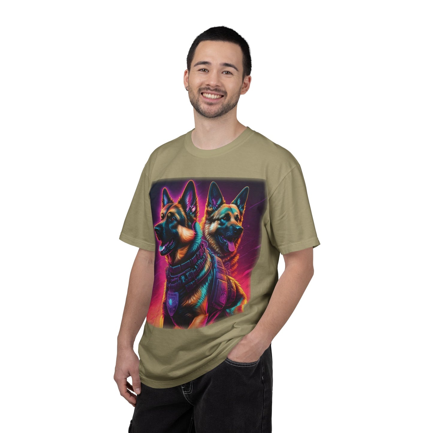 Neon K9 Duo T-Shirt — Cyber German Shepherds Graphic Tee