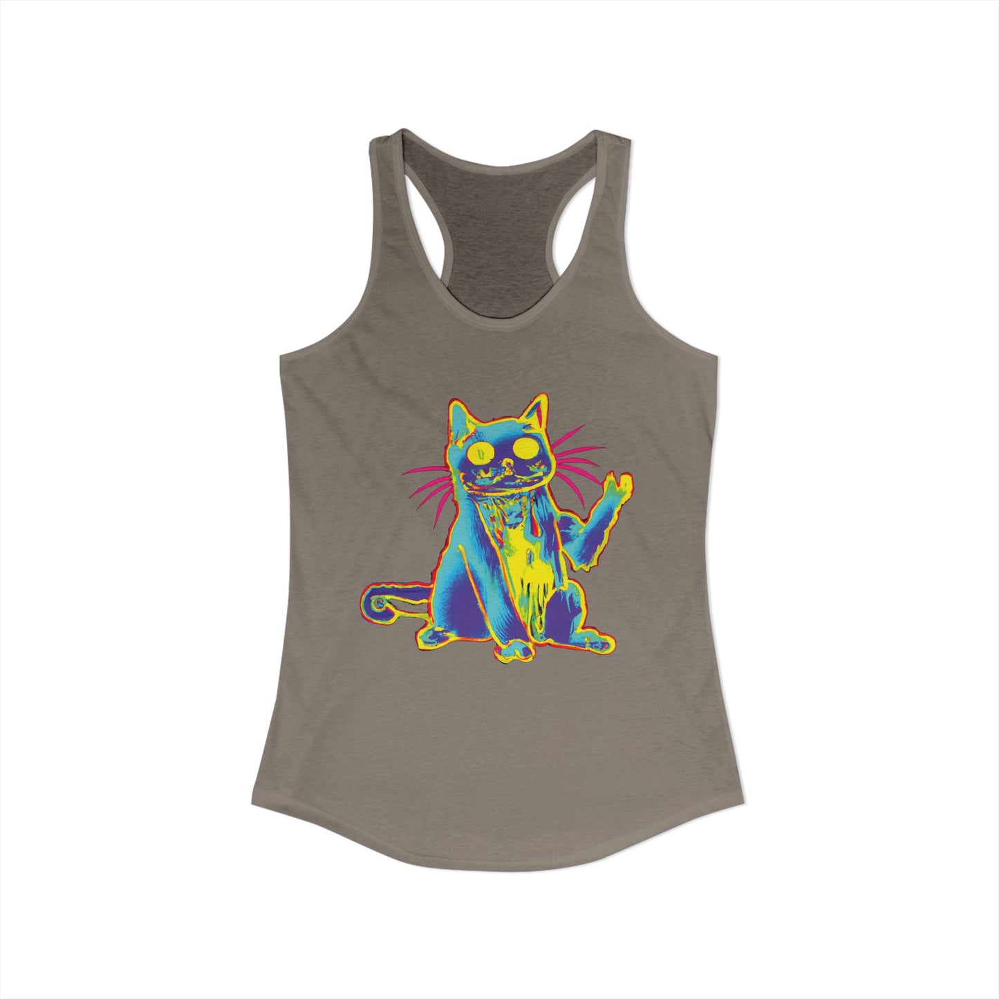 Trippy Cat 'Hi' Racerback Tank — Women's Graphic Tank Top