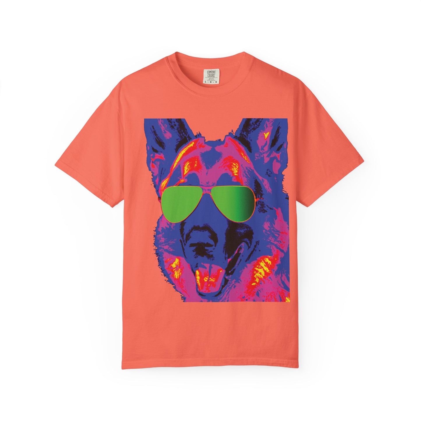 Cool Neon German Shepherd T-Shirt with Sunglasses – Retro Pop Art Dog Tee