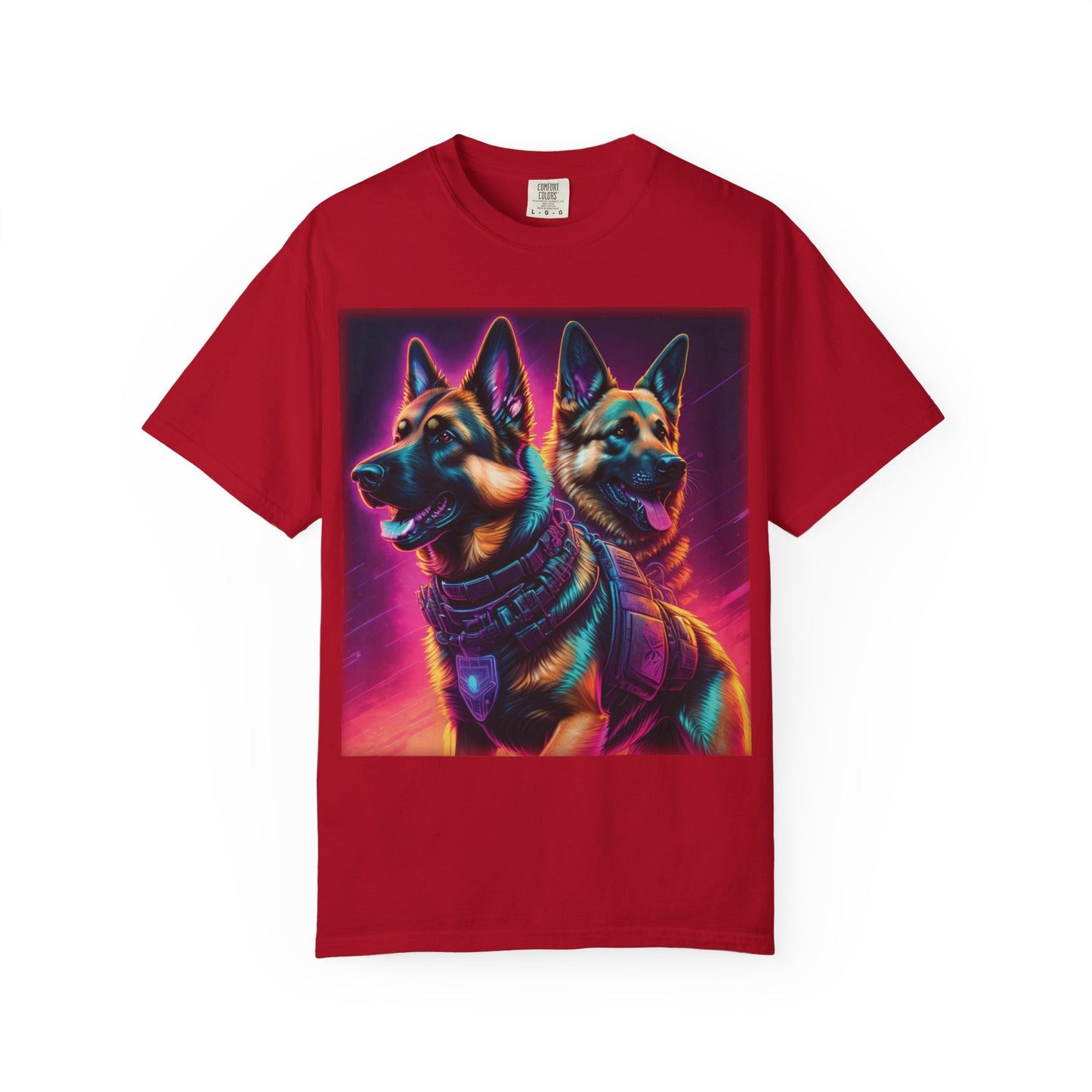 Neon K9 Duo T-Shirt — Cyber German Shepherds Graphic Tee