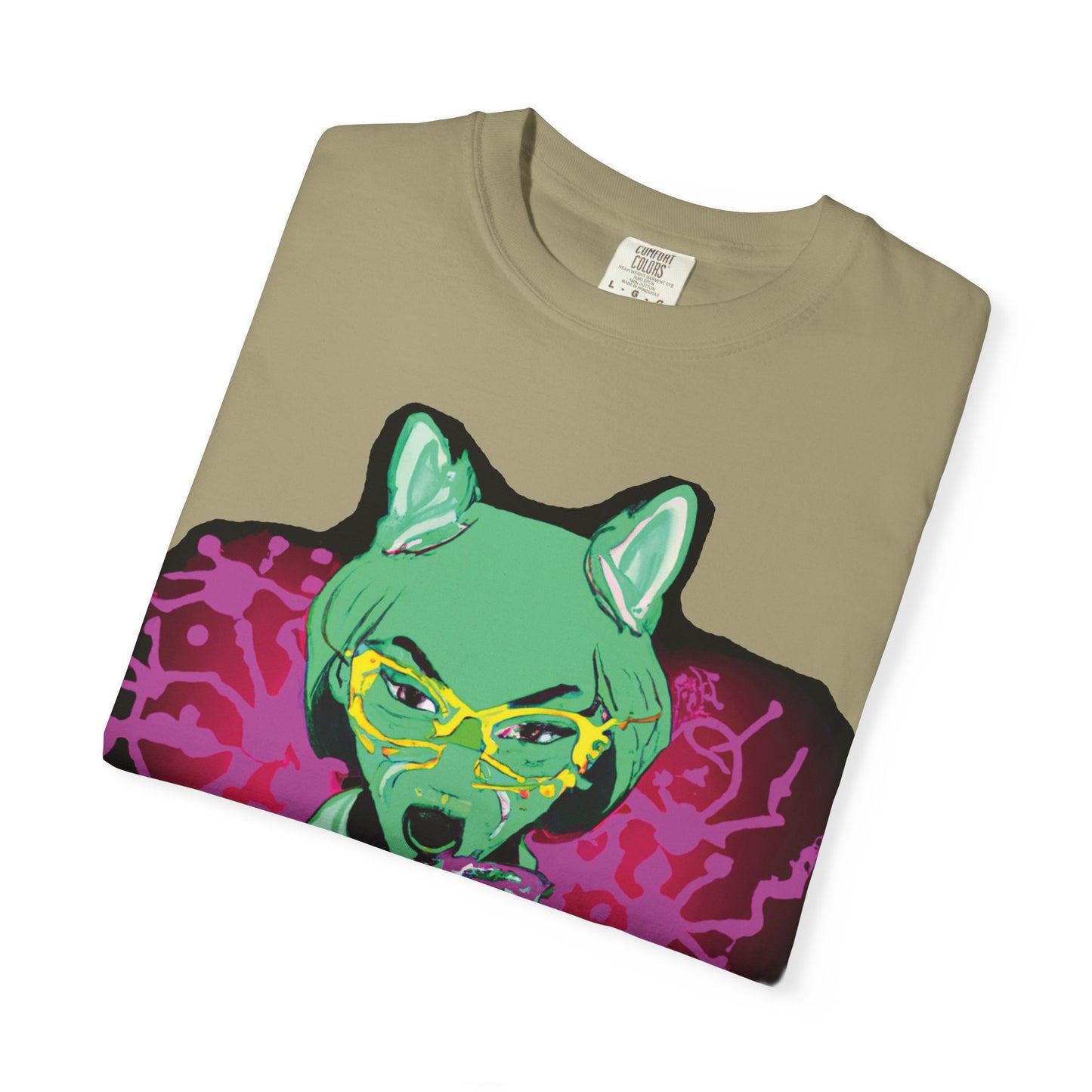 Psychedelic Fox Chemist T-Shirt — Green Fox with Beaker Graphic