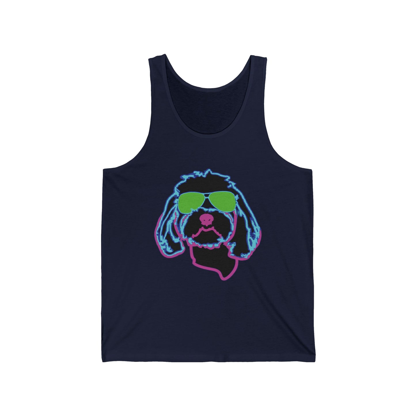 Cool Dog Sunglasses Tank Top — Neon Retro Puppy Graphic