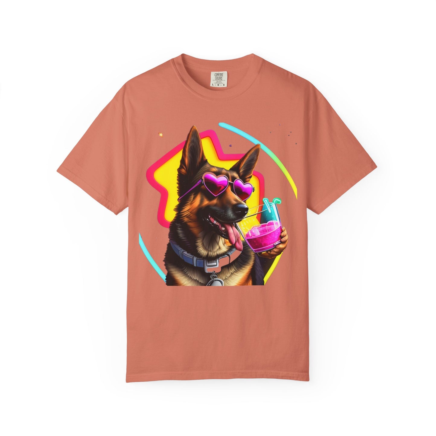 Dog Summer Tee — German Shepherd with Sunglasses & Drink