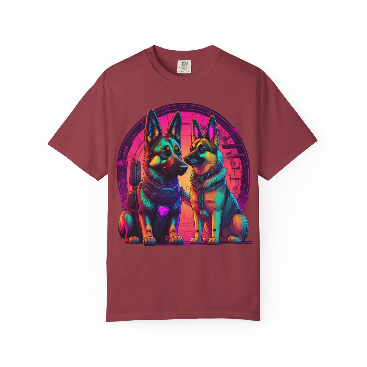 German Shepherd T-Shirt — Neon Retro Dog Duo Graphic Tee