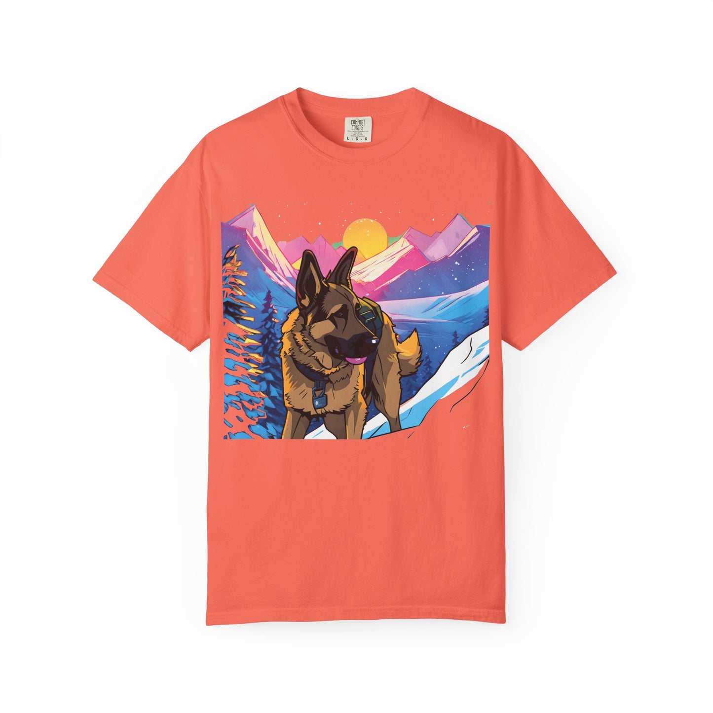 German Shepherd Mountain Sunset T-Shirt — Scenic Dog Graphic Tee