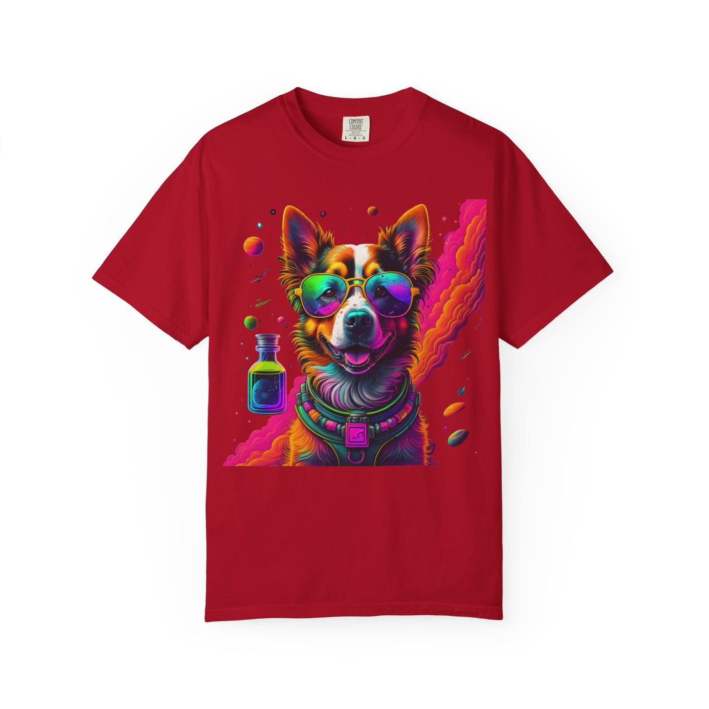 Psychedelic Dog Graphic Tee — Colorful Sunglasses Pup Print