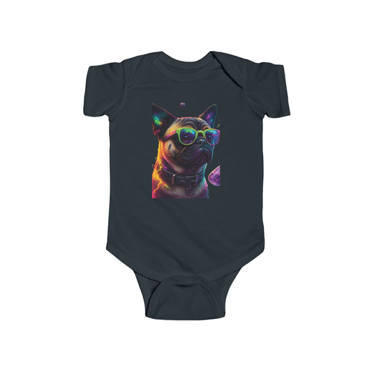 Cool Pug Baby Bodysuit — Neon Sunglasses Puppy Infant Onesie