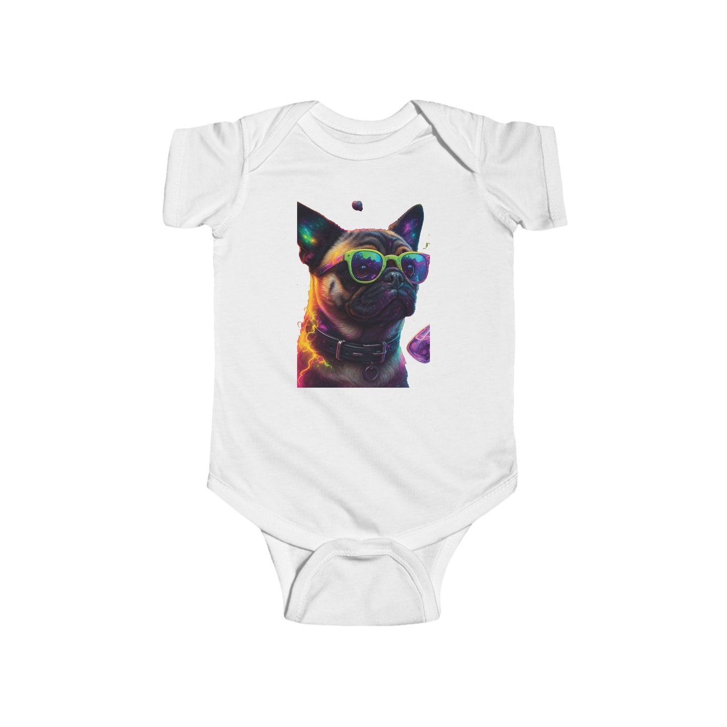 Cool Pug Baby Bodysuit — Neon Sunglasses Puppy Infant Onesie