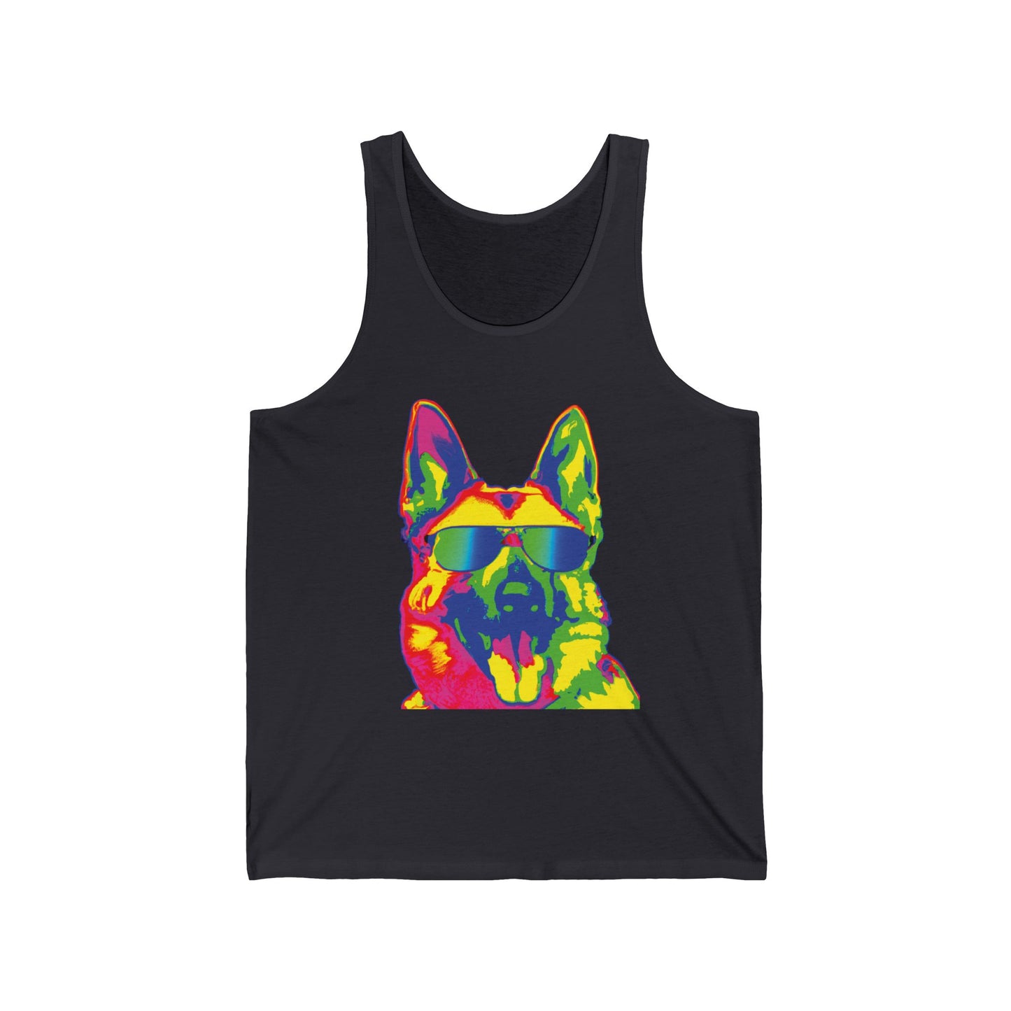 Colorful Neon German Shepherd Tank Top — Retro Dog Graphic Tank
