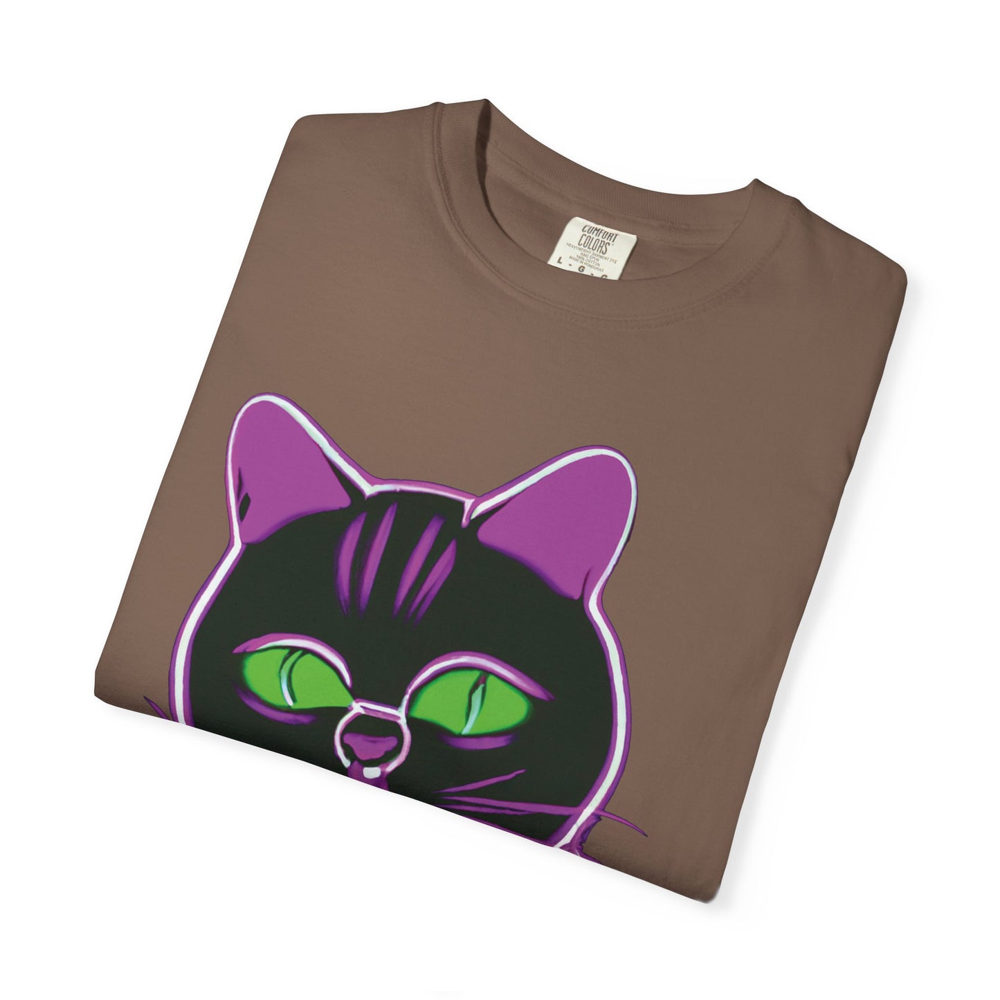 Neon Black Cat Graphic T-Shirt — Glow Green/Purple Cat Tee