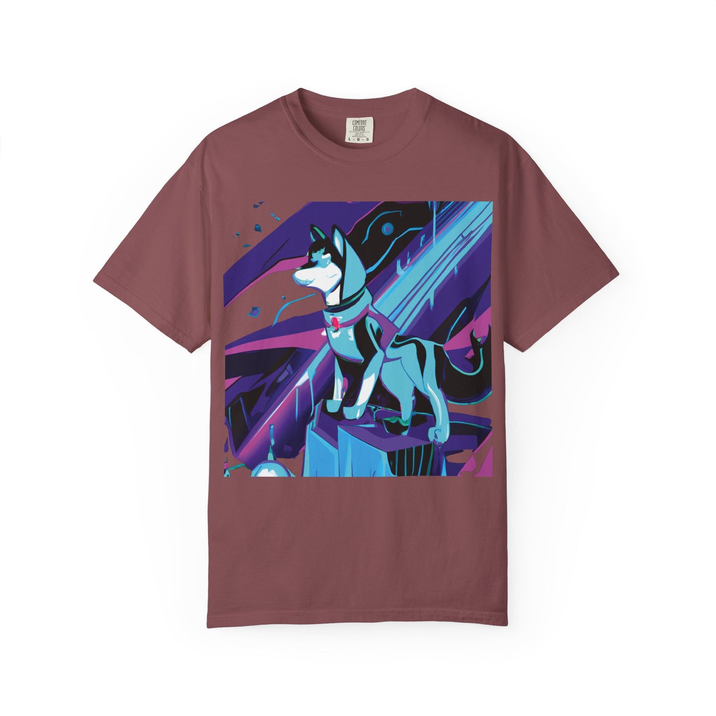 Arctic Husky Graphic T‑Shirt — Neon Cyber Wolf Design