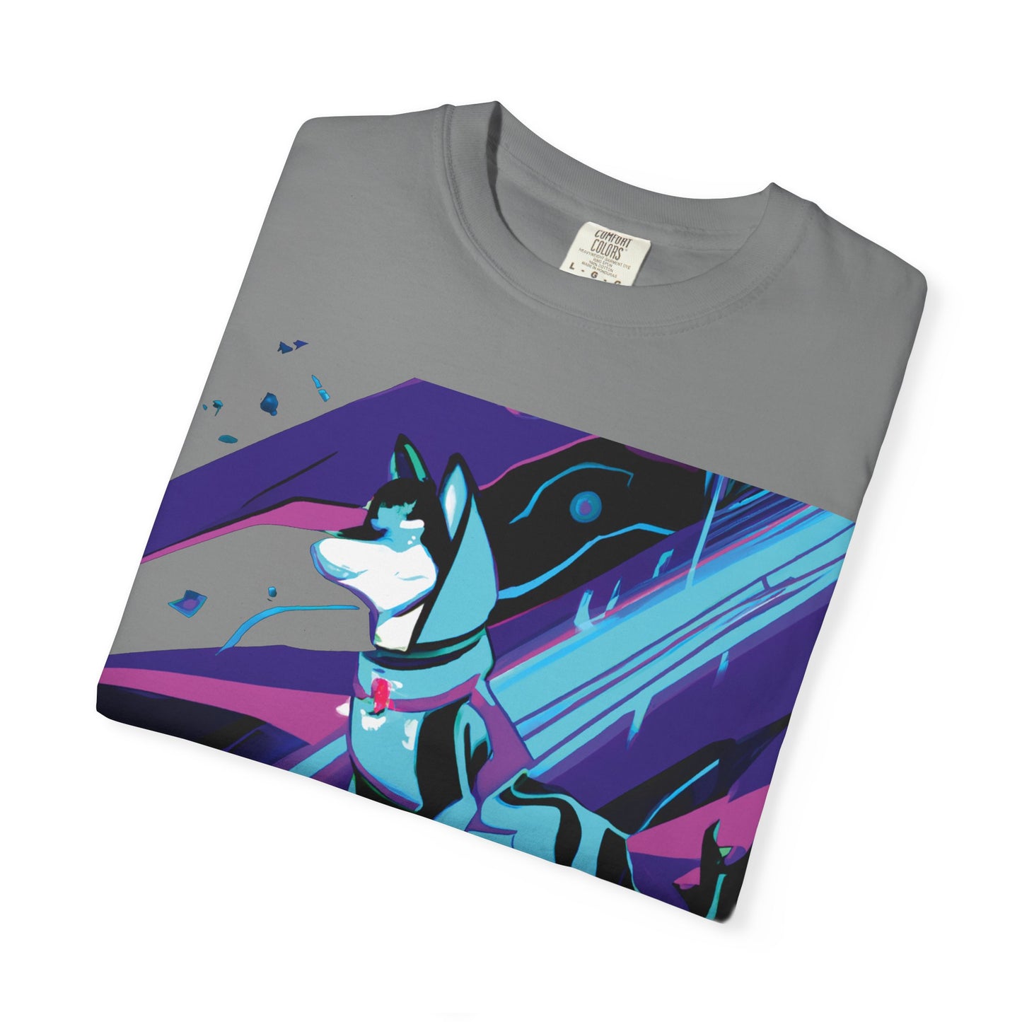 Arctic Husky Graphic T‑Shirt — Neon Cyber Wolf Design