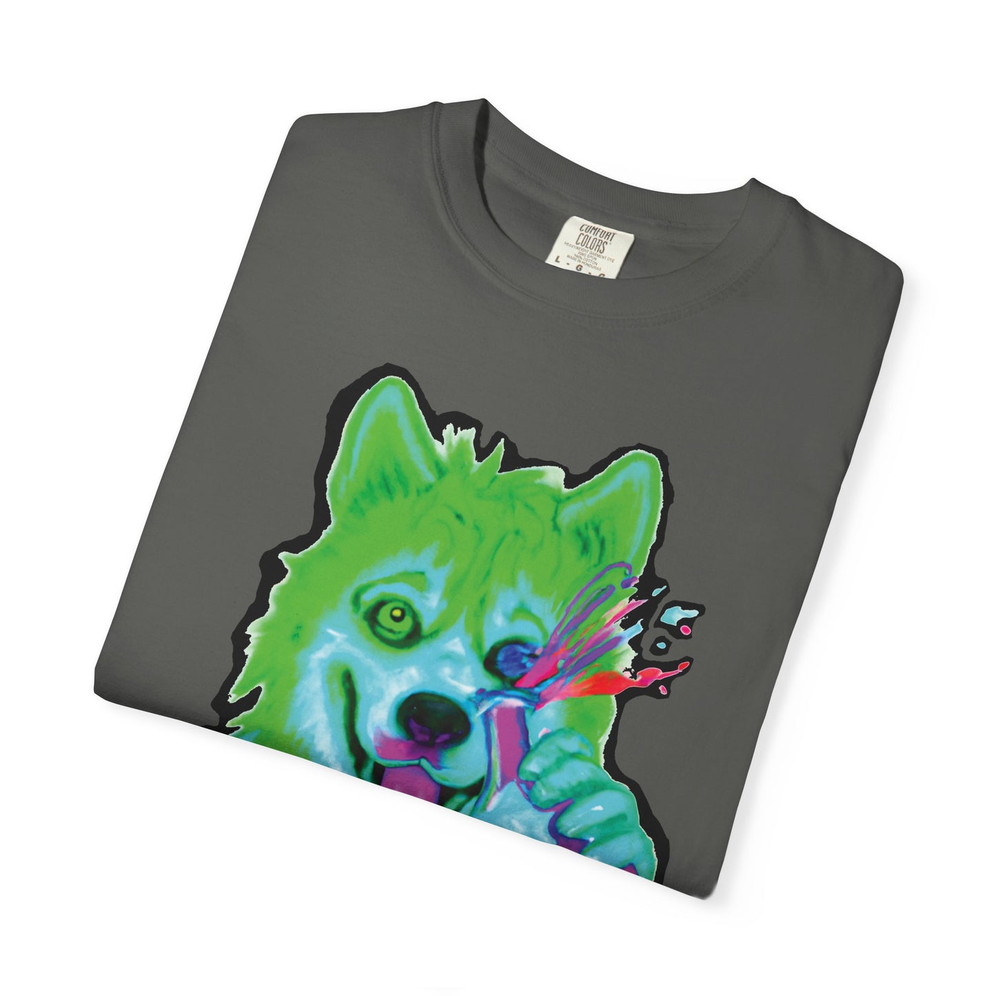 Chemist Wolf Graphic T-Shirt — Green Cartoon Animal Lab Art
