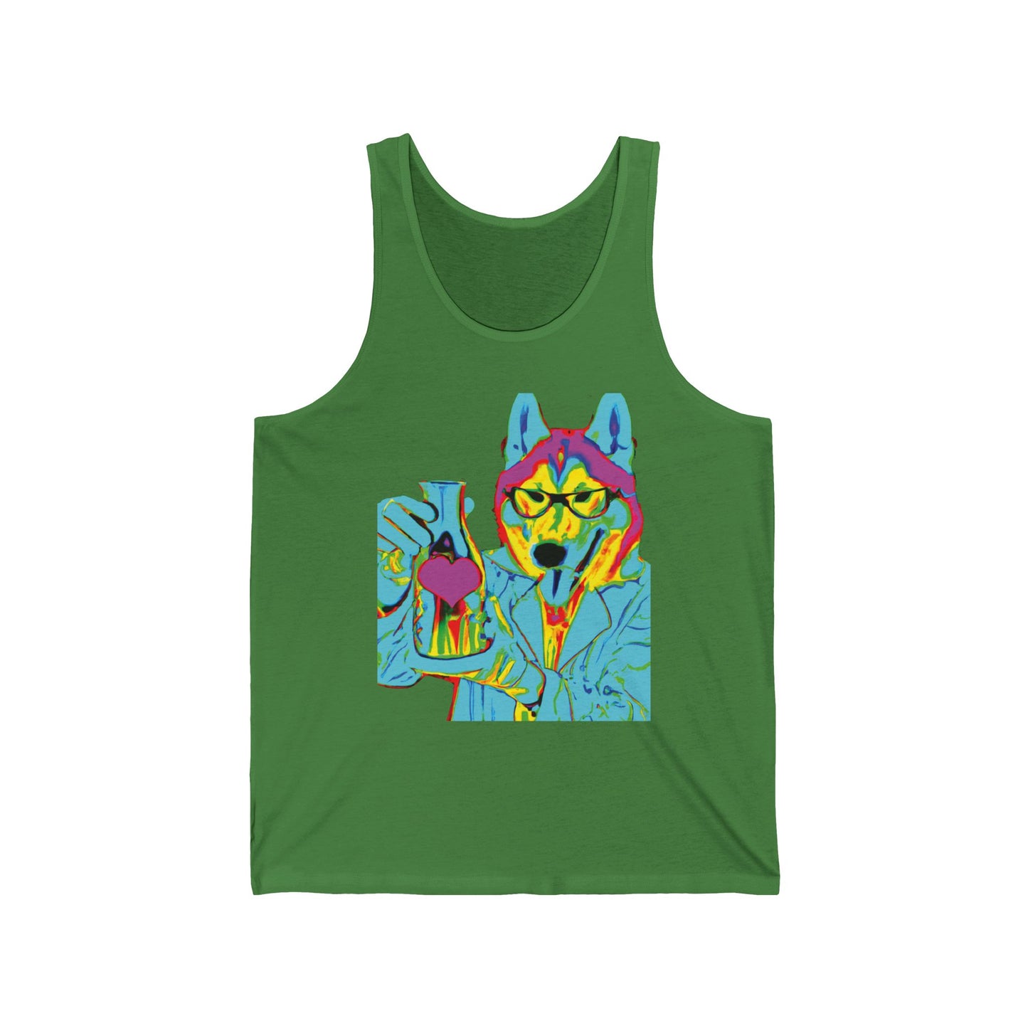 Vibrant Psychedelic Husky Tank Top — Neon Dog Art Graphic Tank