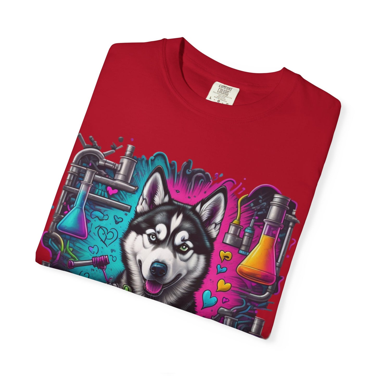 Husky Lab Graphic T-Shirt — Neon Science Dog Tee