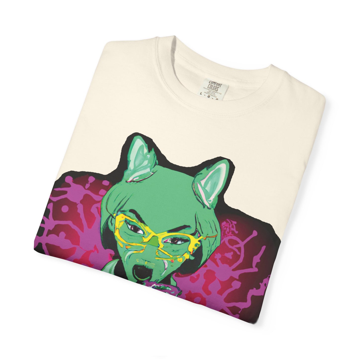 Psychedelic Fox Chemist T-Shirt — Green Fox with Beaker Graphic
