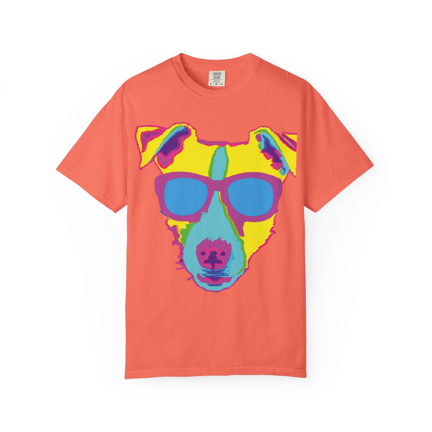 Dog Sunglasses Tee — Colorful Pop Art Dog T-Shirt (PLURout.com Back)
