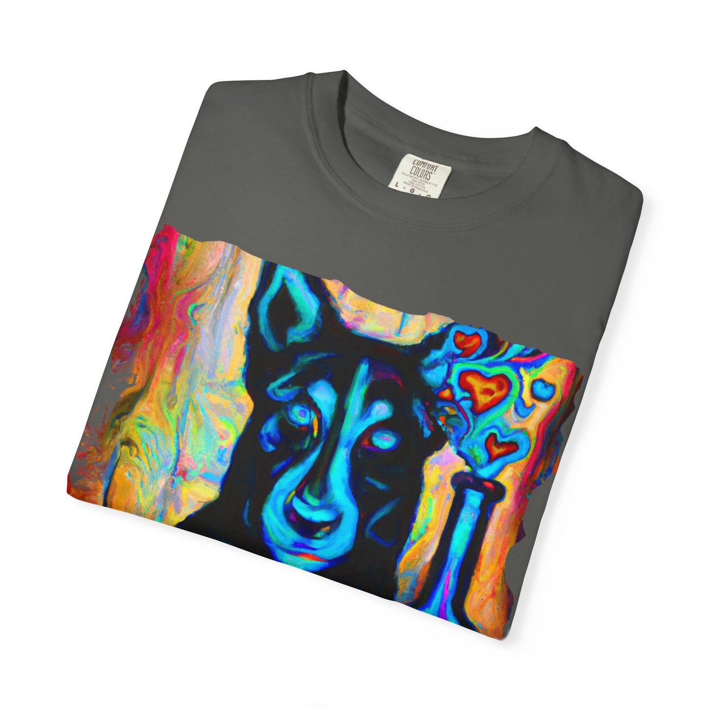 Colorful Husky Art T-Shirt — Vibrant Neon Dog Portrait Tee